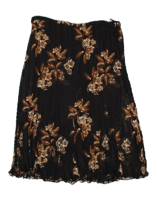 ANN HARVEY Womens A-Line Skirt UK 24 4XL W48 Black Floral Polyester spandex blend skirt