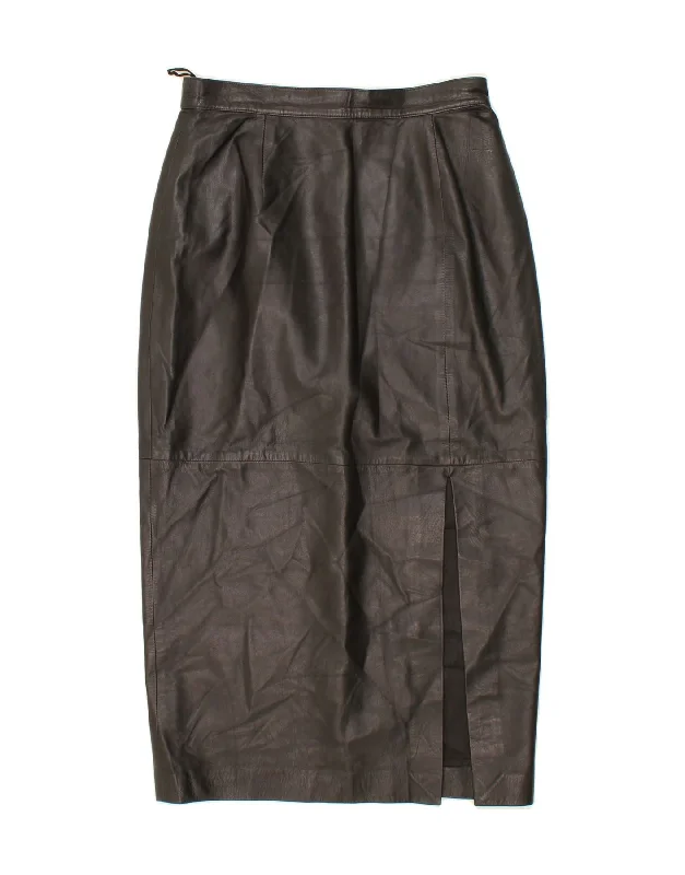 ASHLEY BROOKE Womens Leather Skirt UK 16 Large W32 Black Leather linen skirt natural