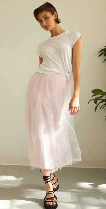 Autumn Cashmere Gathered Tuile Skirt - Powder Pink elastic waist skirt