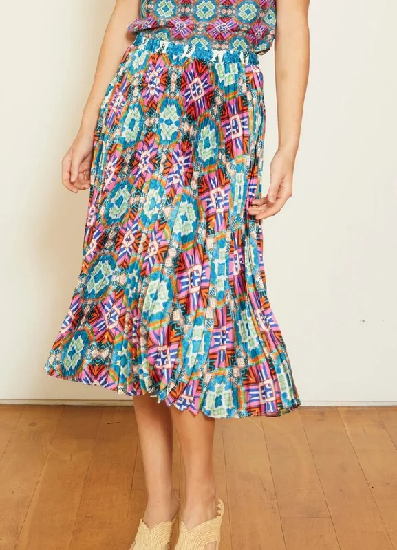 Caballero Mia Skirt - Kaleidoscope Batik linen skirt breathable