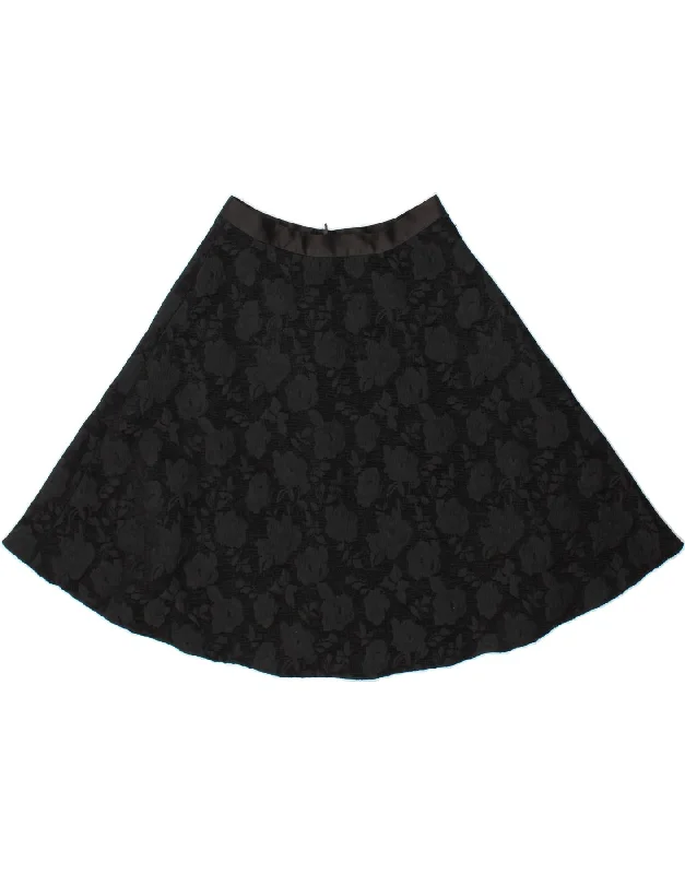 DAISY MAY Womens A-Line Skirt UK 8 Small W28  Black Floral Cotton linen skirt natural