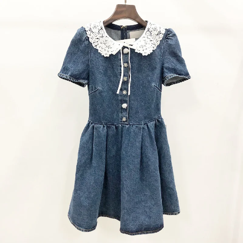 Denim Skirt Delicate Doll Collar asymmetrical skirt cut