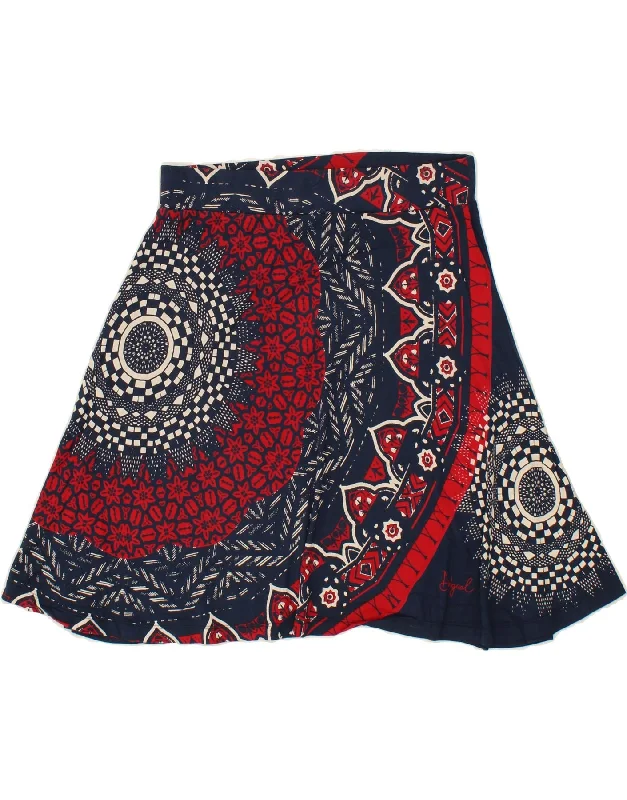 DESIGUAL Womens Abstract Pattern A-Line Skirt Large W32 Navy Blue Viscose denim skirt stylish