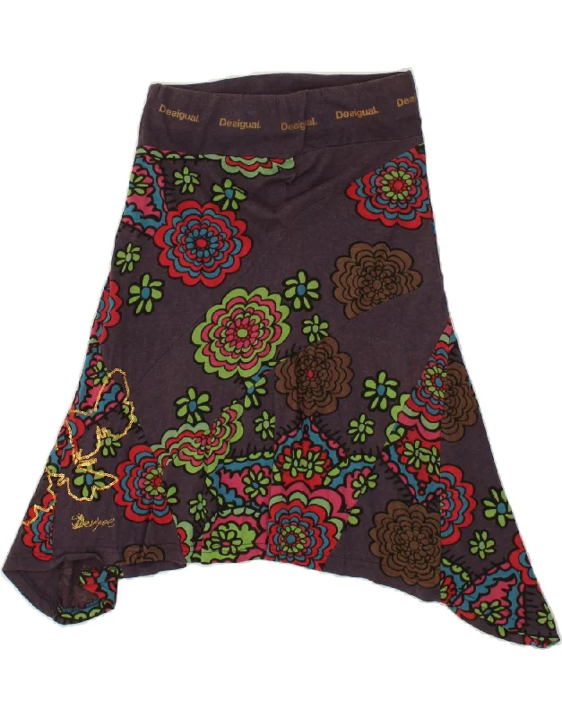 DESIGUAL Womens Asymmetrical Skirt Small W27  Navy Blue Floral high waist skirt