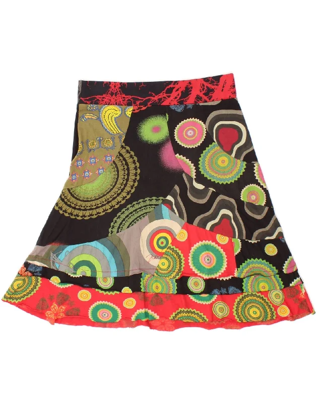 DESIGUAL Womens Graphic A-Line Skirt Large W34  Black Colourblock Cotton wool skirt warm