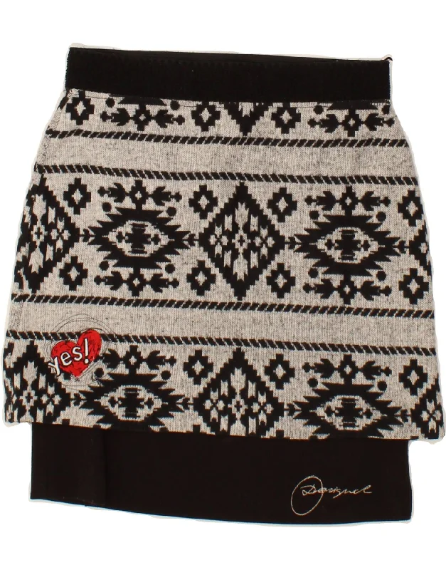 DESIGUAL Womens Knit Straight Skirt XS W25 Black Fair Isle chiffon skirt flowing