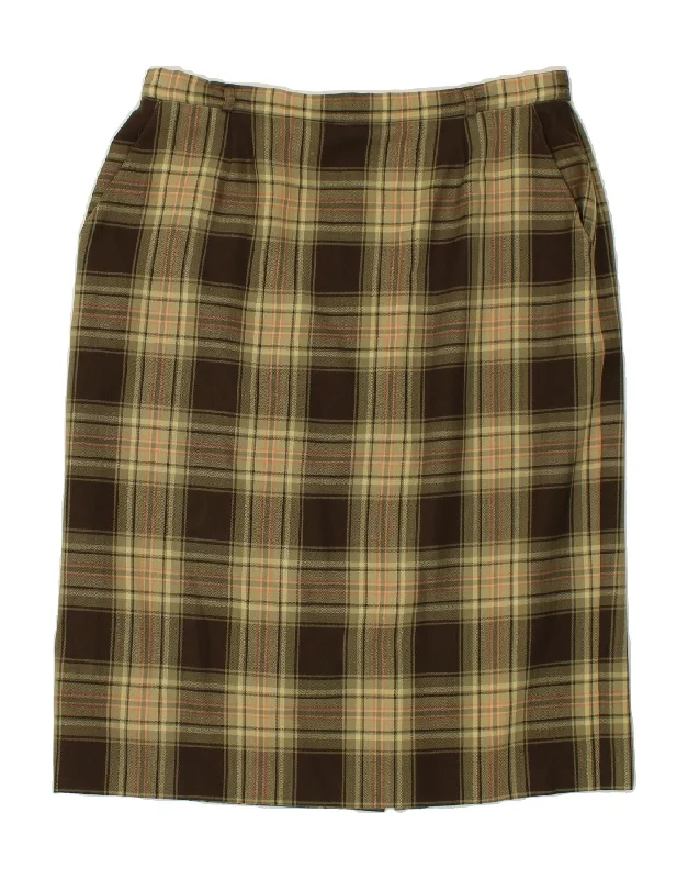 FRANKENWALDER Womens Pencil Skirt IT 46 Large W36 Brown Plaid Polyester cashmere skirt soft