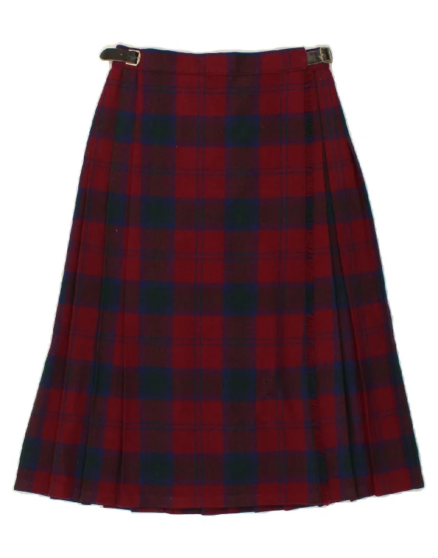 HARRODS Womens Wrap Skirt US 8 Medium W28 Red Plaid Wool wool skirt sturdy