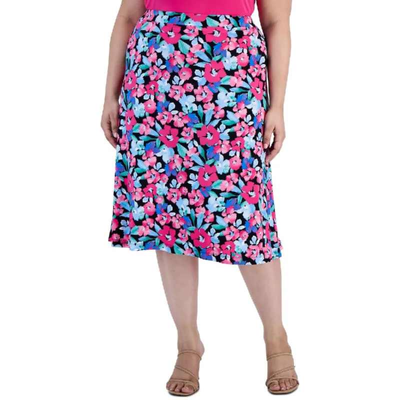 Kasper Womens Plus Floral Print  Midi Skirt boho skirt vibe