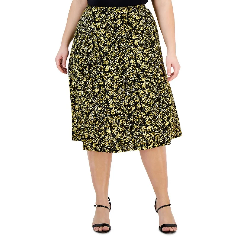 Kasper Womens Plus Printed  Midi Skirt patchwork skirt art