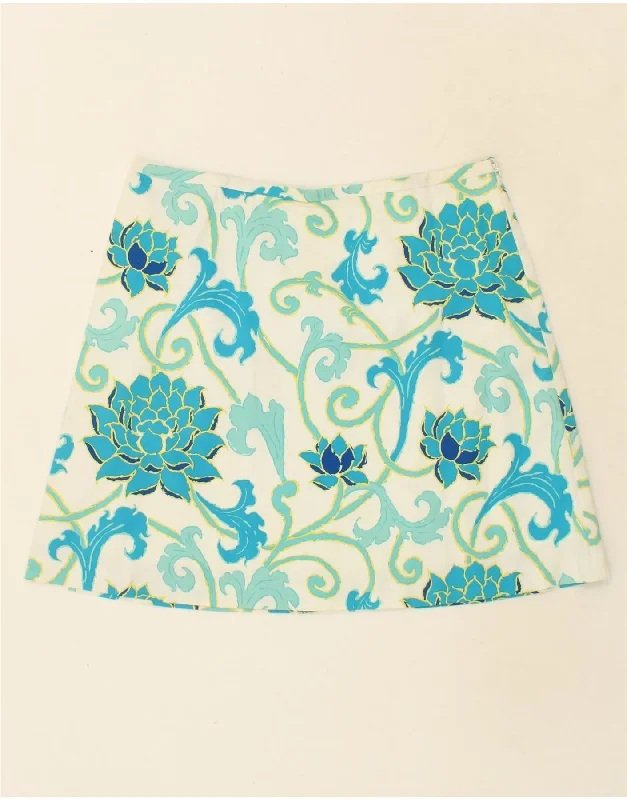 LAURA ASHLEY Womens Mini Skirt UK 16 Large W34 Blue Floral Cotton leather skirt bold