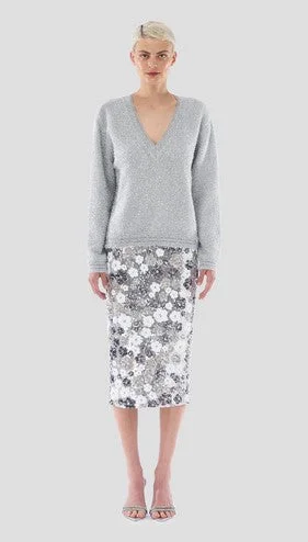 Le Superbe Winter Garden Liza Skirt - Winter Floral silk skirt elegant