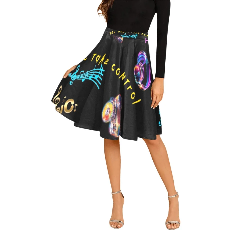 “Let the Music Take Control” Women's Pleated Midi Skirt a-line skirt cut