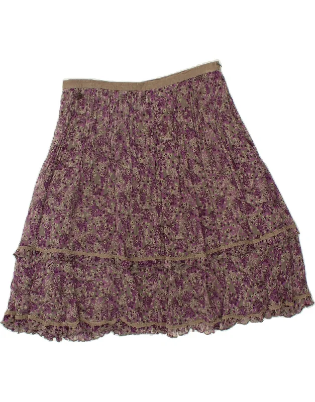 MARLBORO CLASSICS Womens A-Line Skirt EU 44 XL W30  Pink Floral Silk wool skirt thick