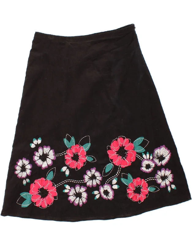 MONSOON Womens Corduroy Skirt UK 14 Large W32 Black Floral Cotton seamless skirt comfort