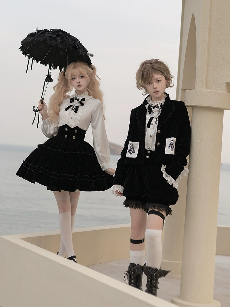 CastleToo~Erosion Heart F-Type~Ouji Lolita Suit Black Velvet Shorts and Skirt cashmere skirt soft