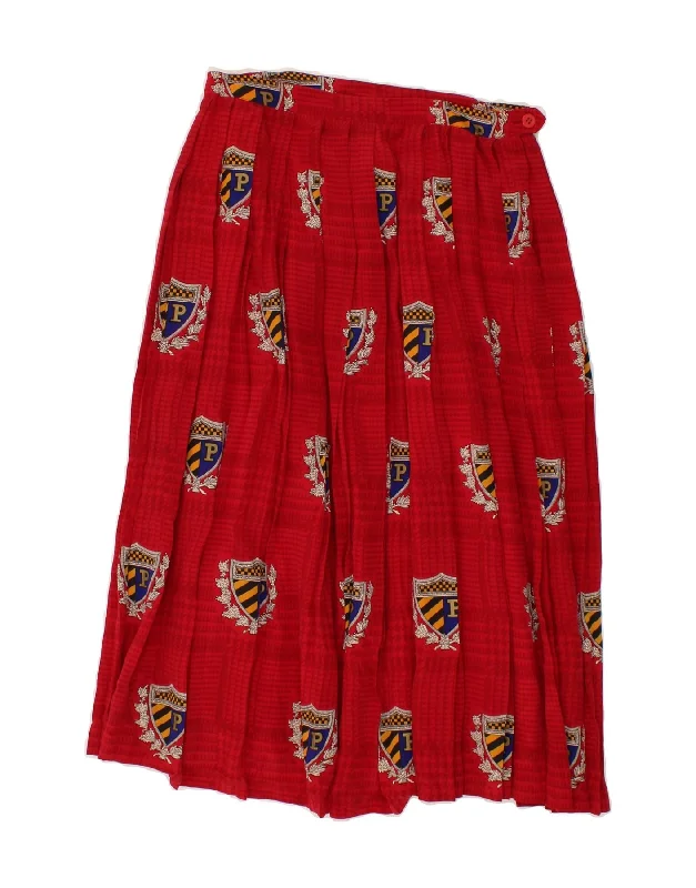 PANCALDI & B Womens Graphic Pleated Skirt W28 Medium Red Check Silk velvet skirt luxurious