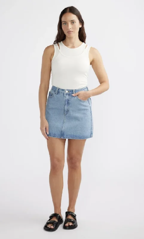 Reece Denim Mini Skirt ruffled skirt detail