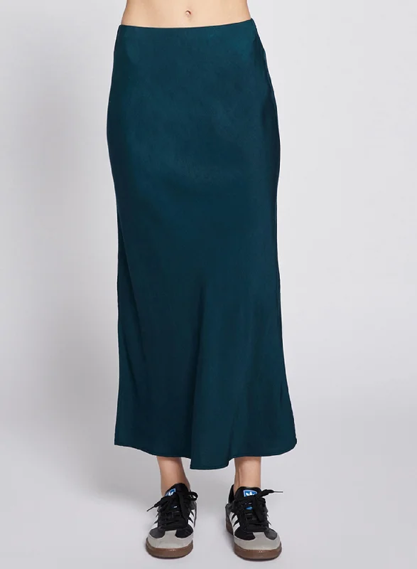 Stateside Satin Slit Maxi Skirt - Evergreen velvet skirt sumptuous