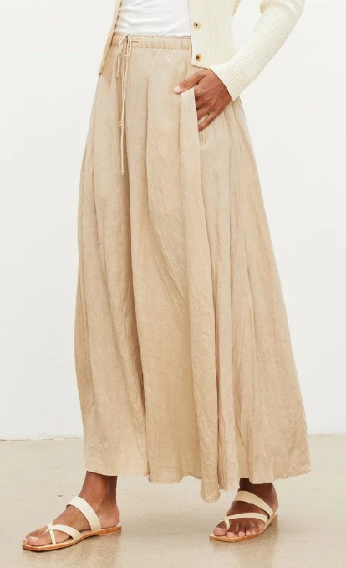 Velvet Bailey Linen Maxi Skirt - Bisquit velvet skirt luxurious