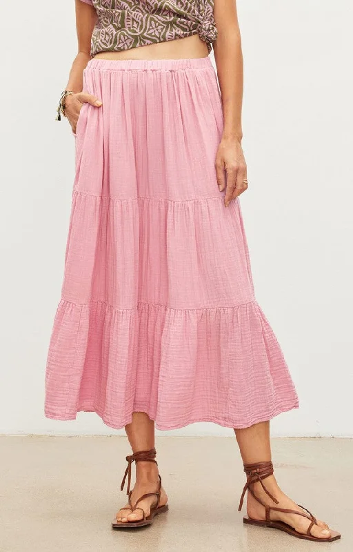 Velvet Danielle Maxi Skirt - Peony velvet skirt glossy