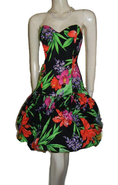 *VINTAGE SCARLETT SWEETHEART NECKLINE HAWAIIAN FLOWERS BALLOON SKIRT lace skirt intricate