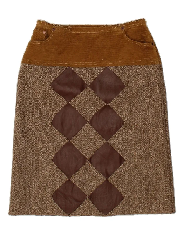 VINTAGE Womens A-Line Skirt IT 42 Medium W30 Brown Argyle/Diamond tulle skirt dreamy