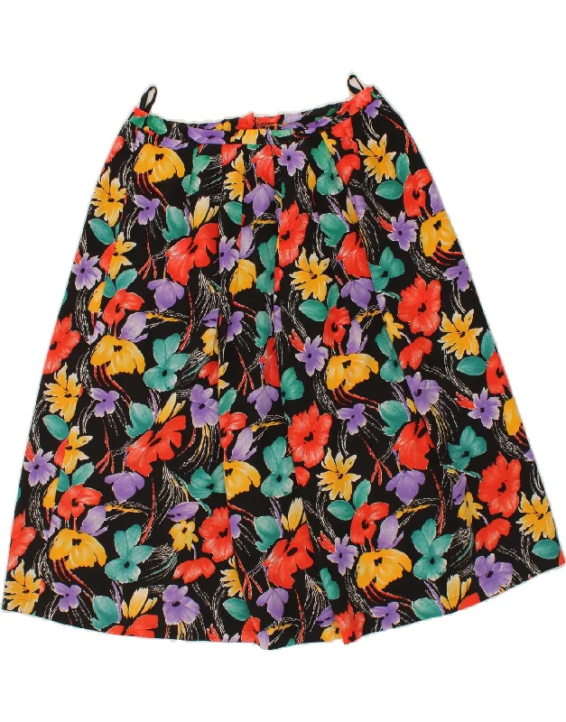 VINTAGE Womens A-Line Skirt UK 18 XL W36 Multicoloured Floral linen skirt natural