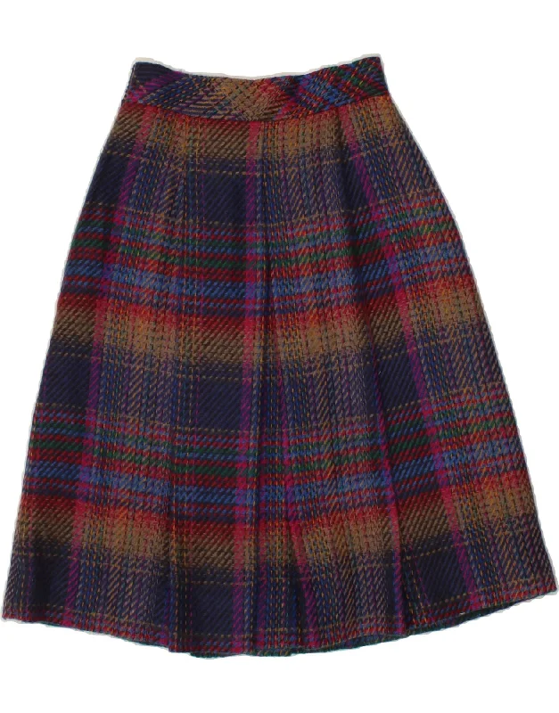 VINTAGE Womens A-Line Skirt US 4 Small W26  Navy Blue Check chiffon skirt airy