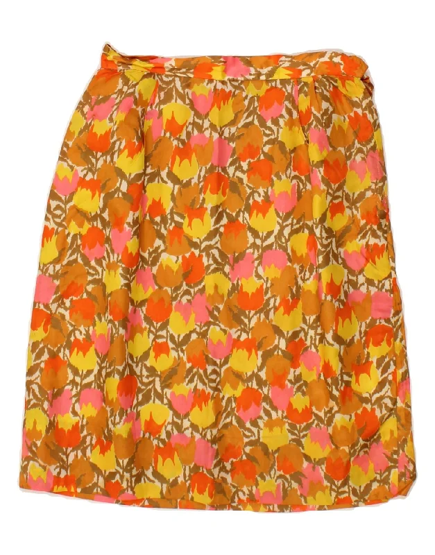 VINTAGE Womens A-Line Skirt W24 XS Yellow Floral cashmere skirt fine