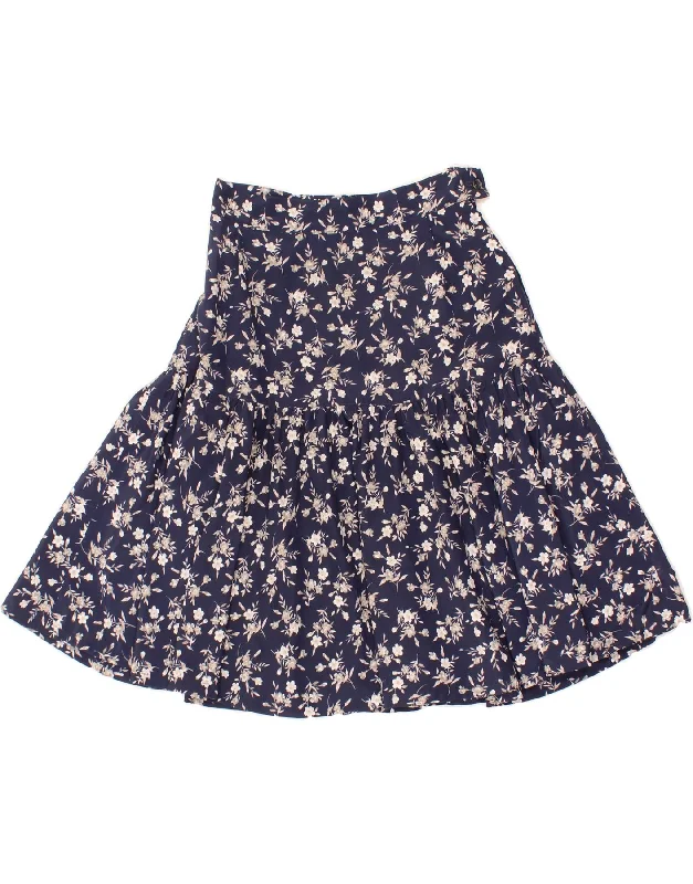 VINTAGE Womens A-Line Skirt W26 Small Navy Blue Floral mini skirt trendy