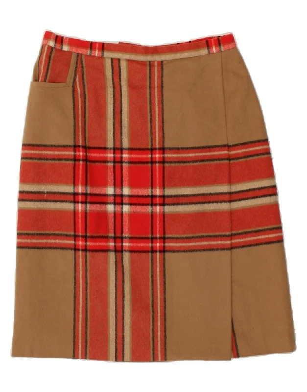 VINTAGE Womens A-Line Skirt W30 Medium Brown Plaid midi skirt versatile