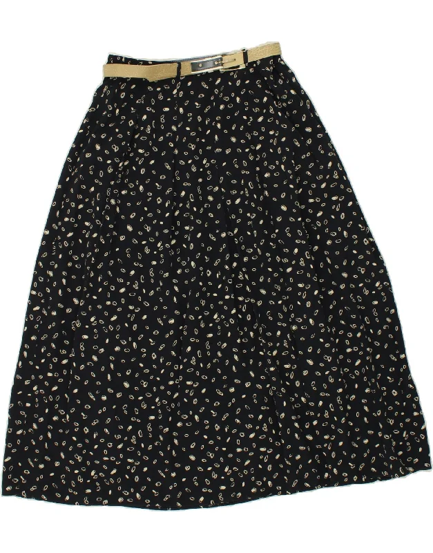 VINTAGE Womens Abstract Pattern A-Line Skirt W30 Medium Black belted skirt waist