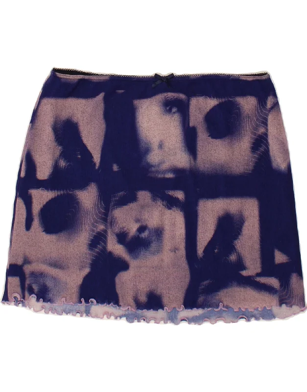 VINTAGE Womens Abstract Pattern Mini Skirt XL W36 Blue Polyester leather skirt bold