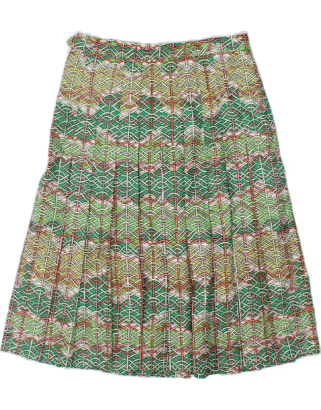 VINTAGE Womens Abstract Pattern Pleated Skirt W30 Medium Green corduroy skirt durable