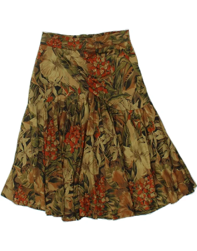 VINTAGE Womens Flared Skirt W26 Small  Green Floral casual skirt length