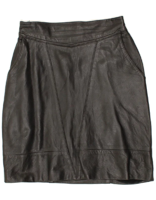 VINTAGE Womens Leather Skirt W26 Small Black satin skirt smooth