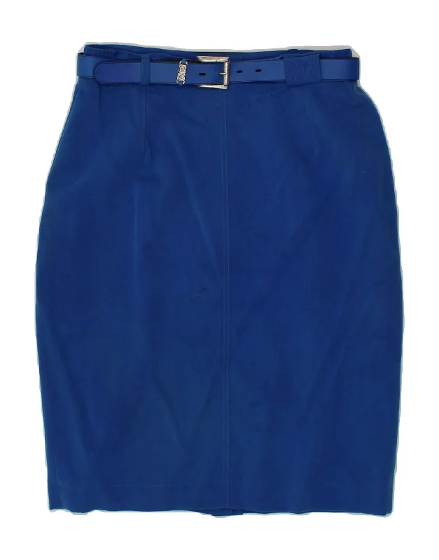 VINTAGE Womens Pencil Skirt UK 12 Medium W30 Blue Polyacrylic flowy skirt hem