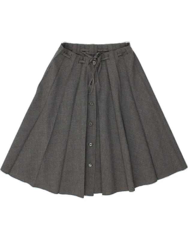 VINTAGE Womens Pleated A-Line Skirt W30 Medium Grey wool skirt thick