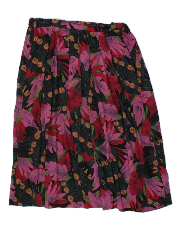 VINTAGE Womens Pleated Skirt UK 12 Medium W38 Multicoloured Floral Viscose lightweight skirt design