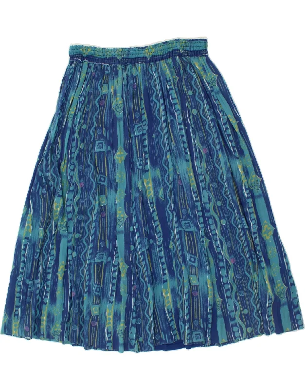 VINTAGE Womens Pleated Skirt UK 18 XL W32 Blue Striped Viscose wool skirt breathable