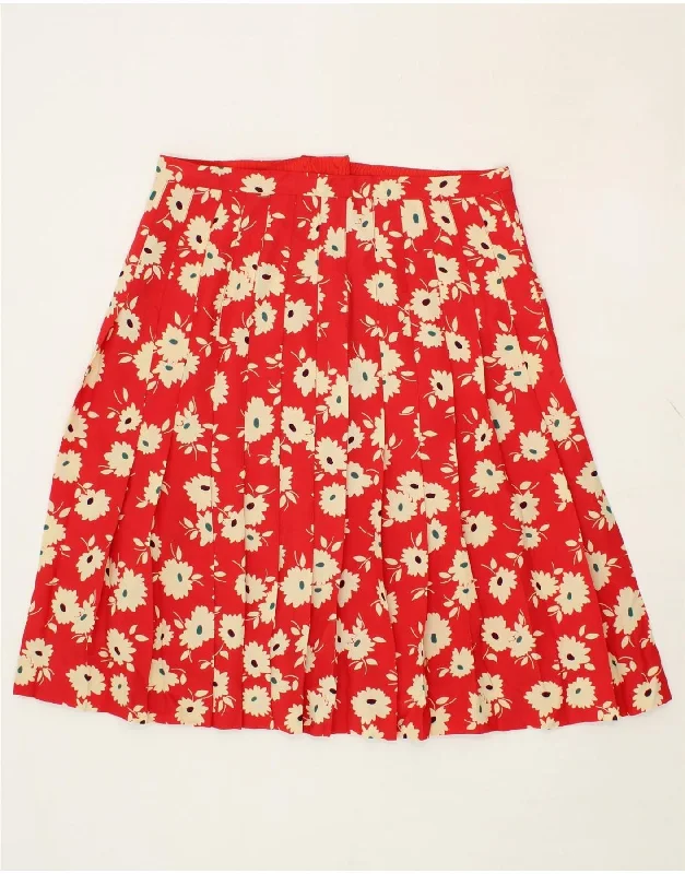 VINTAGE Womens Pleated Skirt W32 Large Red Floral cashmere skirt plush