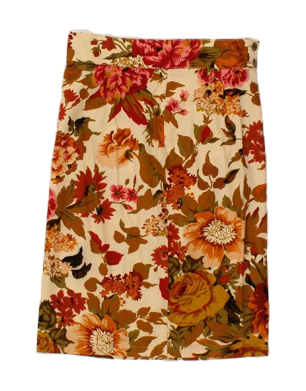 VINTAGE Womens Straight Skirt IT 42 Medium W28  Brown Floral Cotton leather skirt durable