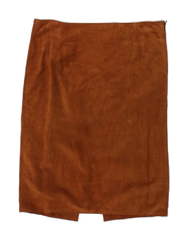 VINTAGE Womens Suede Straight Skirt W38 2XL Brown wool skirt sturdy