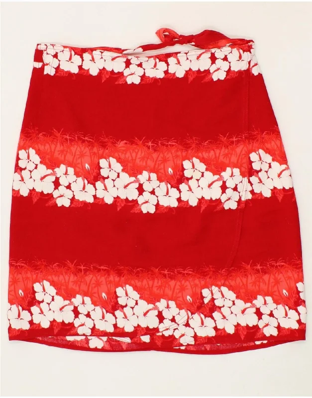 VINTAGE Womens Wrap Skirt W30 Medium  Red Floral linen skirt natural