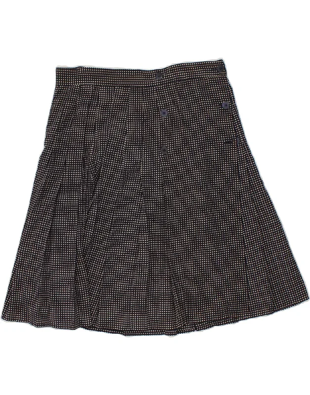 VINTAGE Womens Wrap Skirt W32 Large Navy Blue Geometric pleated skirt texture