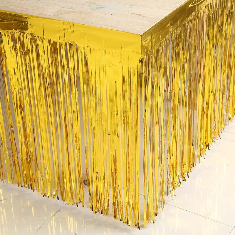 Solid Color Wedding Party Decoration Sequin Foil Fringe Table Skirt denim skirt trendy