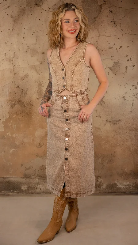 Tabitha Vintage Taupe Skirt Set linen skirt natural