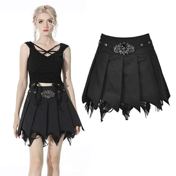 Women's Punk Skull Irregular Black Pleated Skirts denim skirt classic